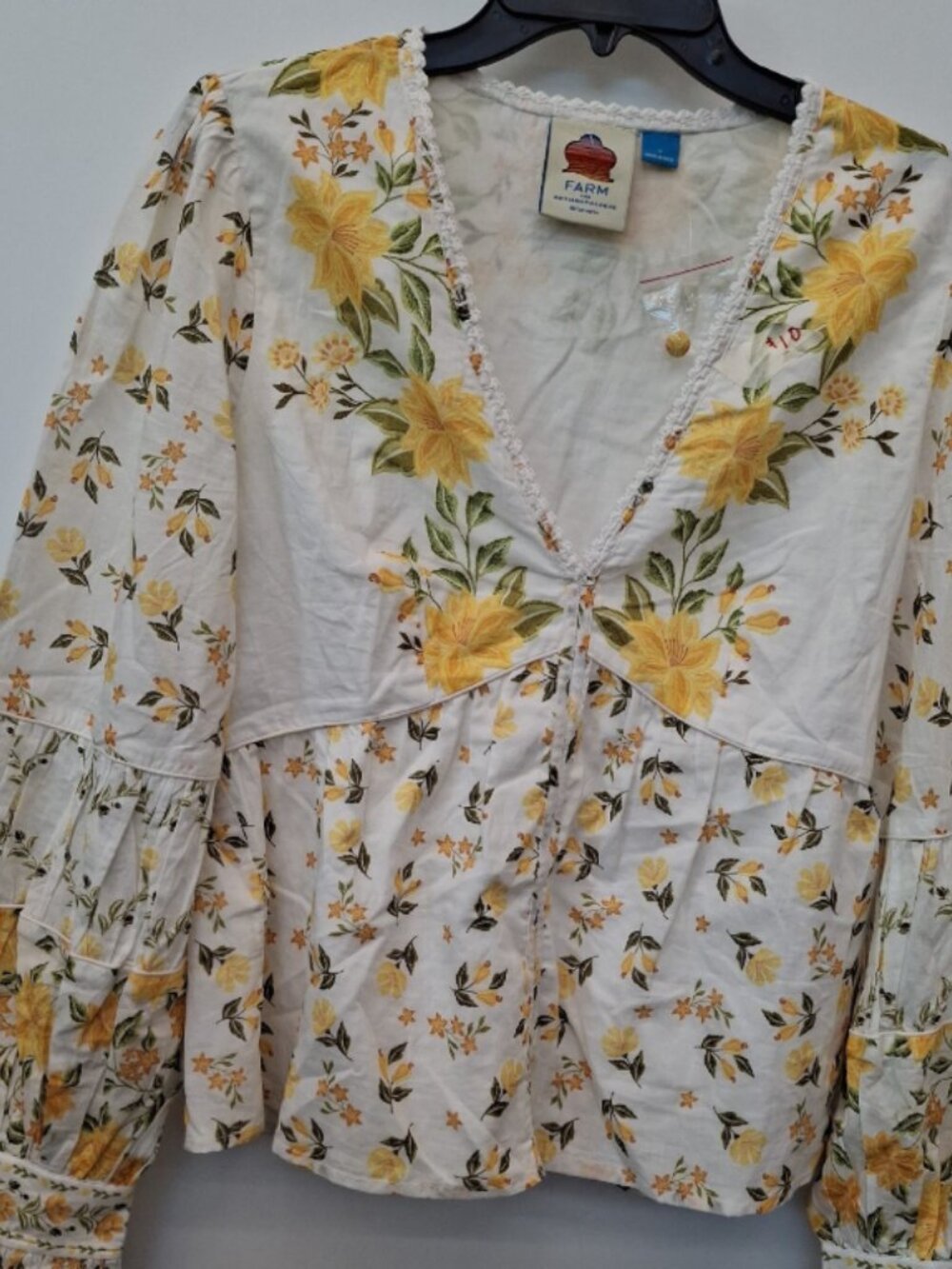 FARM Rio for Anthropologie Floral Embroidered Puff-Sleeve Blouse - NWOT  Small - Picture 4 of 8